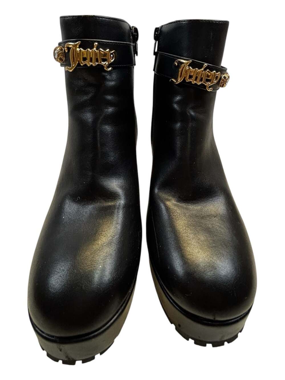 Juicy Couture Python Faux Leather Jeweled Embellished Block Heel Ankle Boots